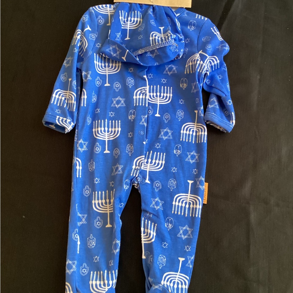 Blue Hanukkah Kids Footie Pajamas - Picture 2 of 15